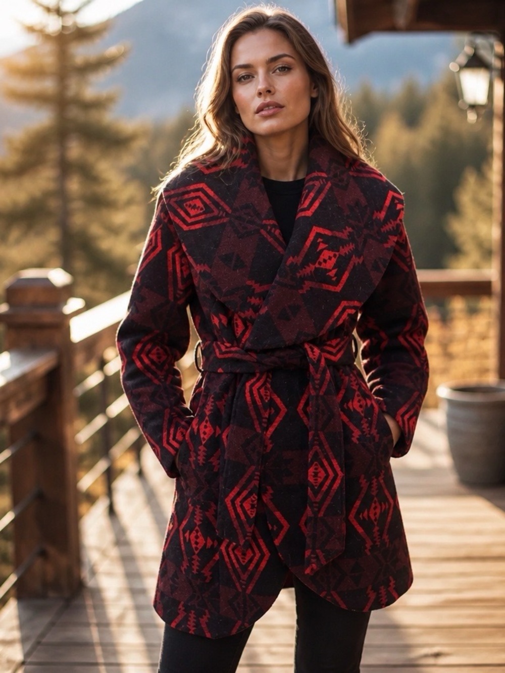 BB Dakota Geometric Pattern Wrap Coat
Womens small Wool Southwestern ,Western